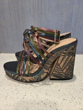 Zara Multi-Coloured Metallic Strappy Wedge Sandals